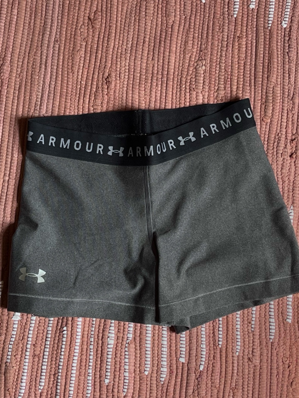 Under Armour Women's Dark Gray Stretch Training Shorts with Black Logo Waistband